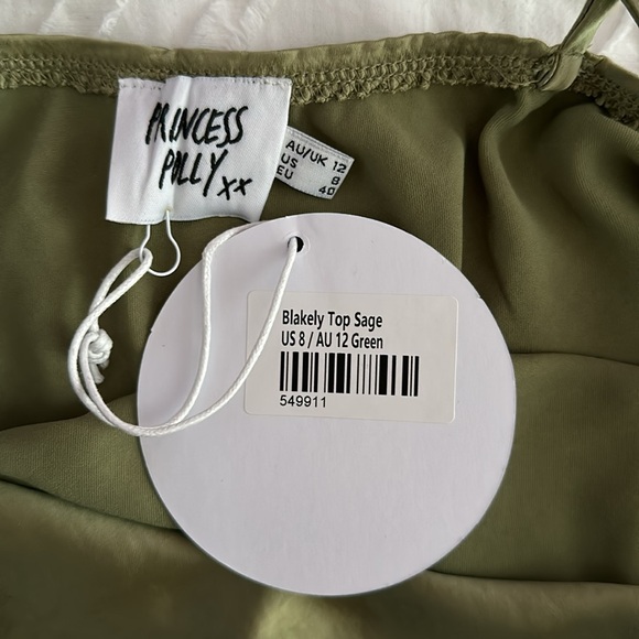 Green/Sage Satin Tie Strap Tank Top - Picture 3 of 3